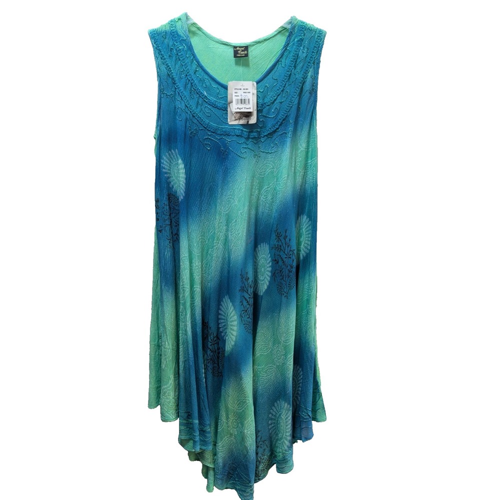Angel Touch green blue dress swim beach cover NWT OS One size medallions leaves